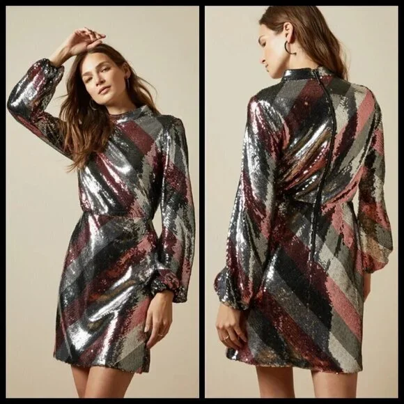 💕TED BAKER💕 Jocasta Striped Sequin Mini Dress - Picture 3 of 15